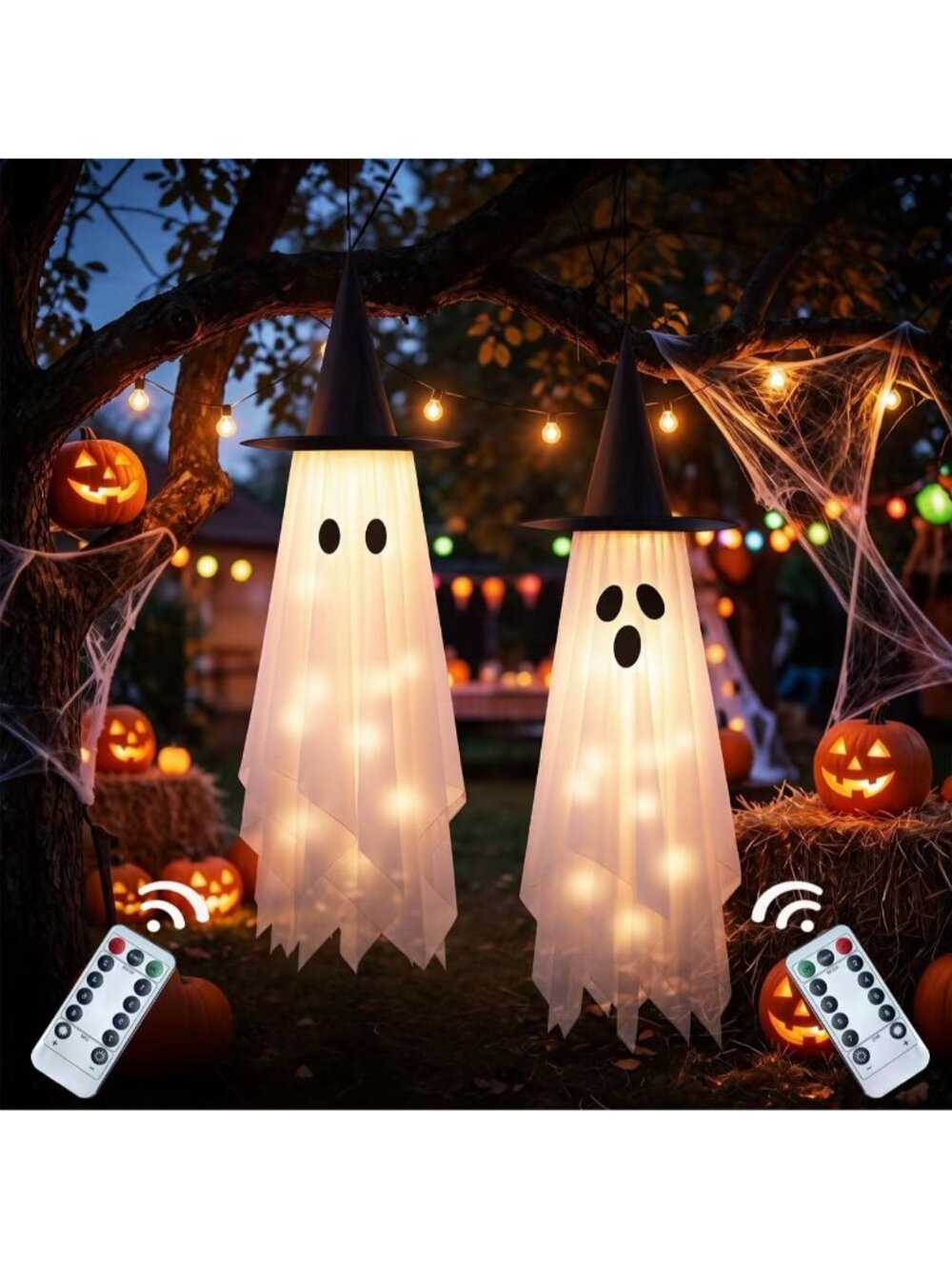 🎃 2Pcs White Outdoor- 4ft Pre-Installed Lighted Decor Halloween Hanging